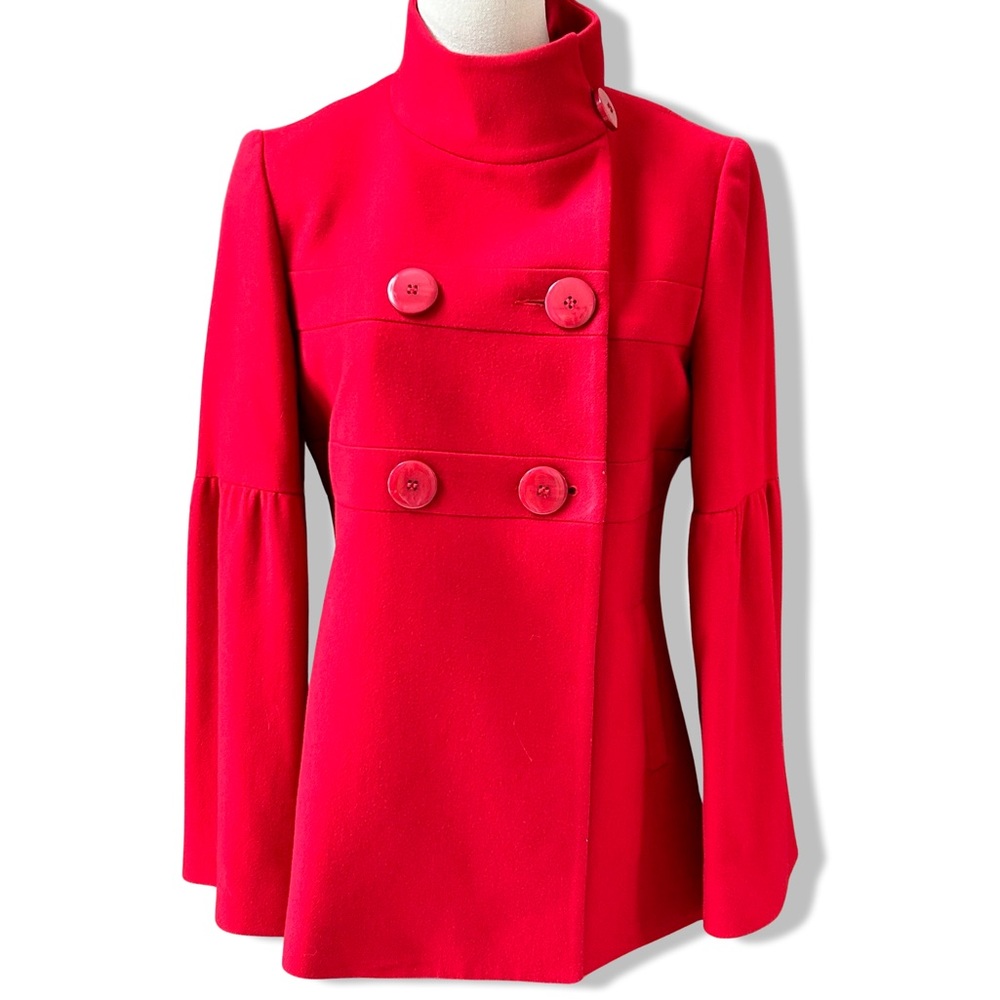 Women's Periphery Red Pea Coat with Dramatic Long Bell Sleeves in Size 6